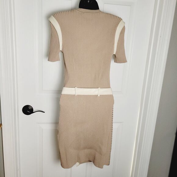 Jonathan Simkhai Dress Small Hardin Ribbed Knit Faux Leather Belted Stretch - Picture 7 of 16